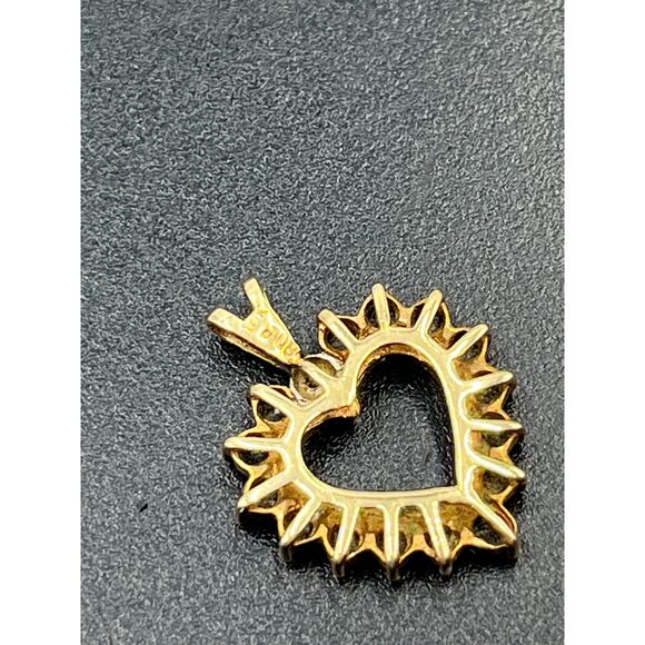 10K Yellow Gold 2g Blue Spinel Diamond Accent Signed Vintage Heart Pendant - Picture 12 of 13